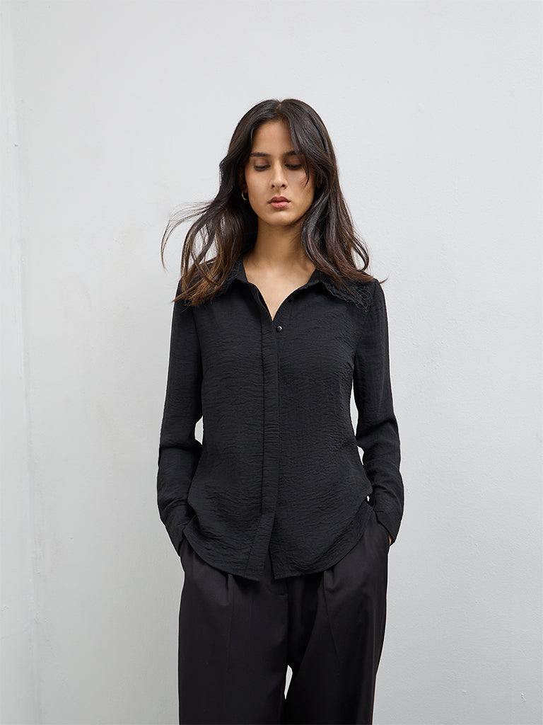 Wardrobe Black Lace-Detail Shirt