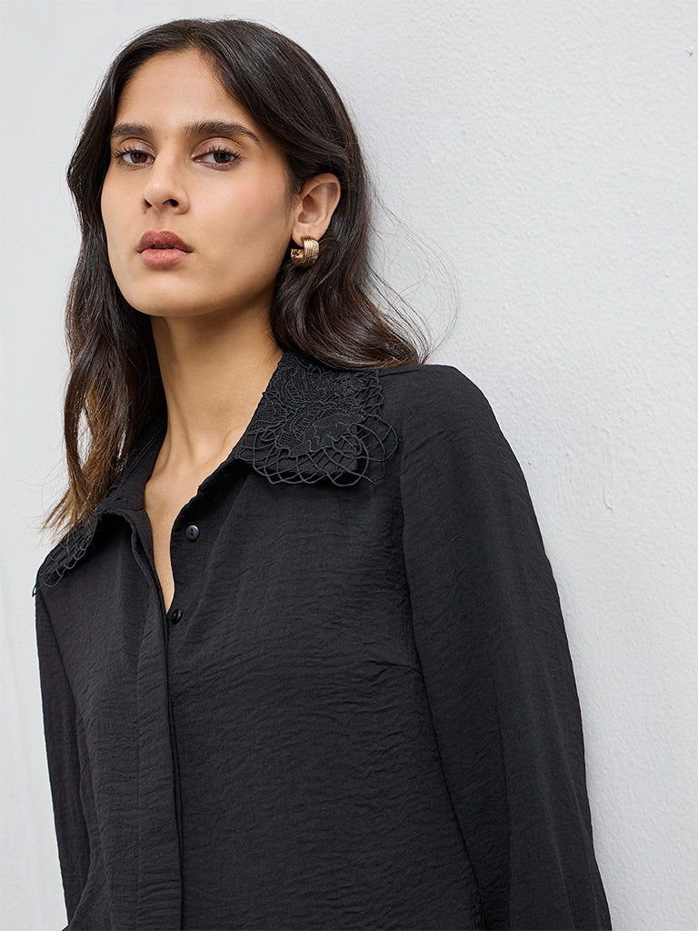 Wardrobe Black Lace-Detail Shirt