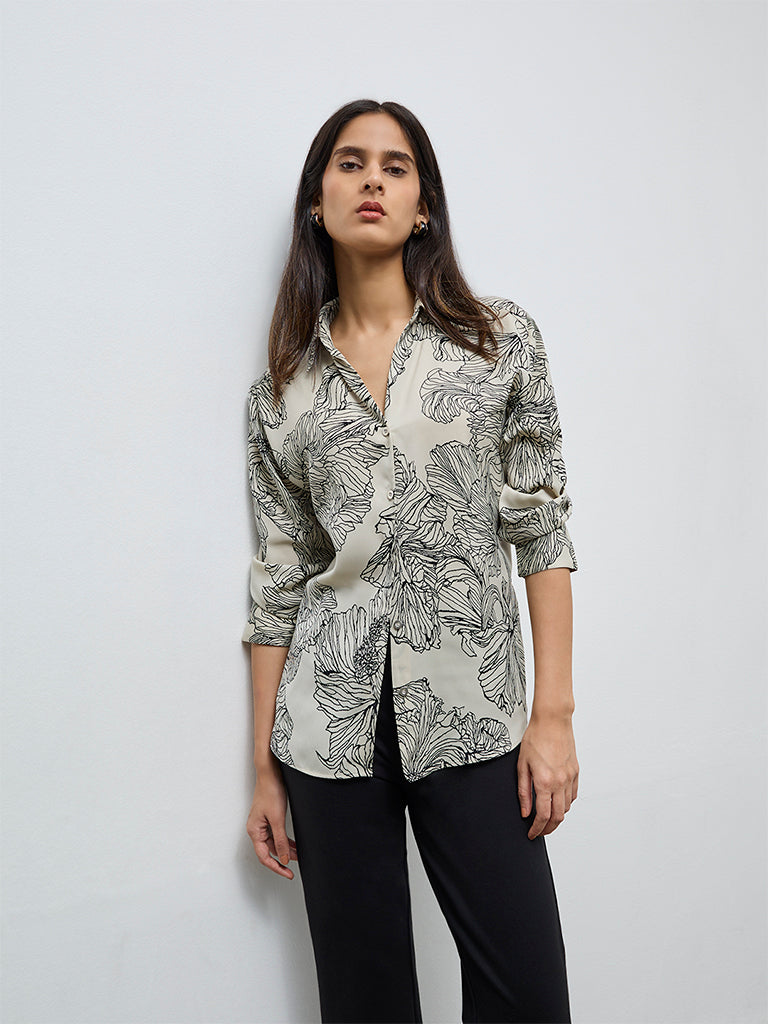 Wardrobe Taupe Floral Shirt