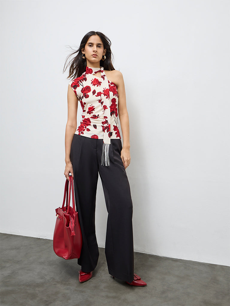 Wardrobe Red Floral One-Shoulder Top