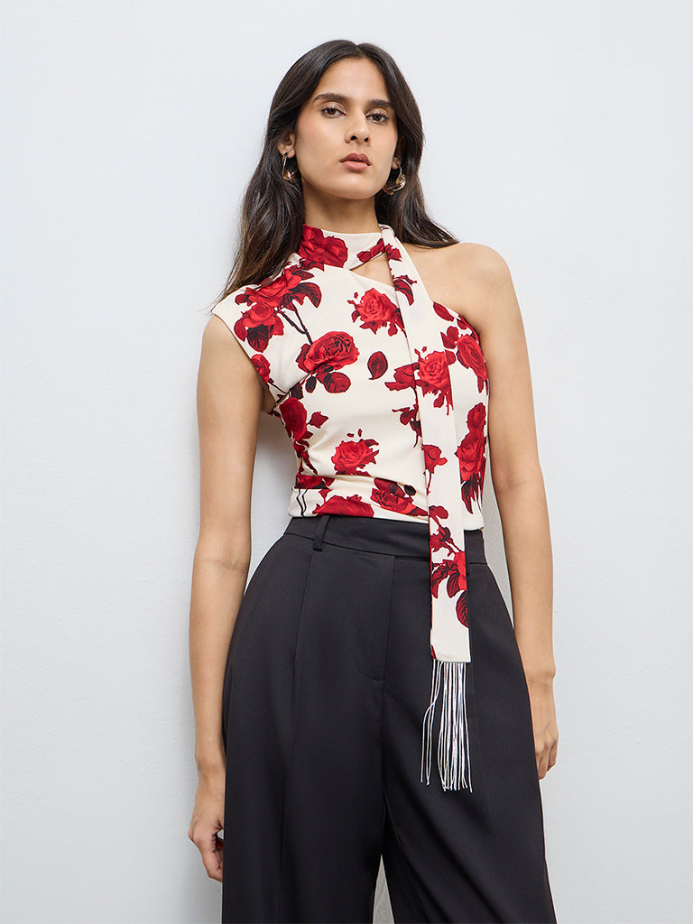 Wardrobe Red Floral One-Shoulder Top
