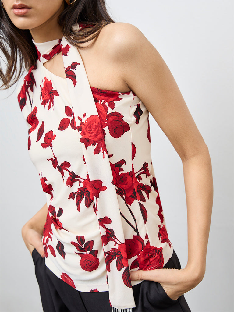 Wardrobe Red Floral One-Shoulder Top