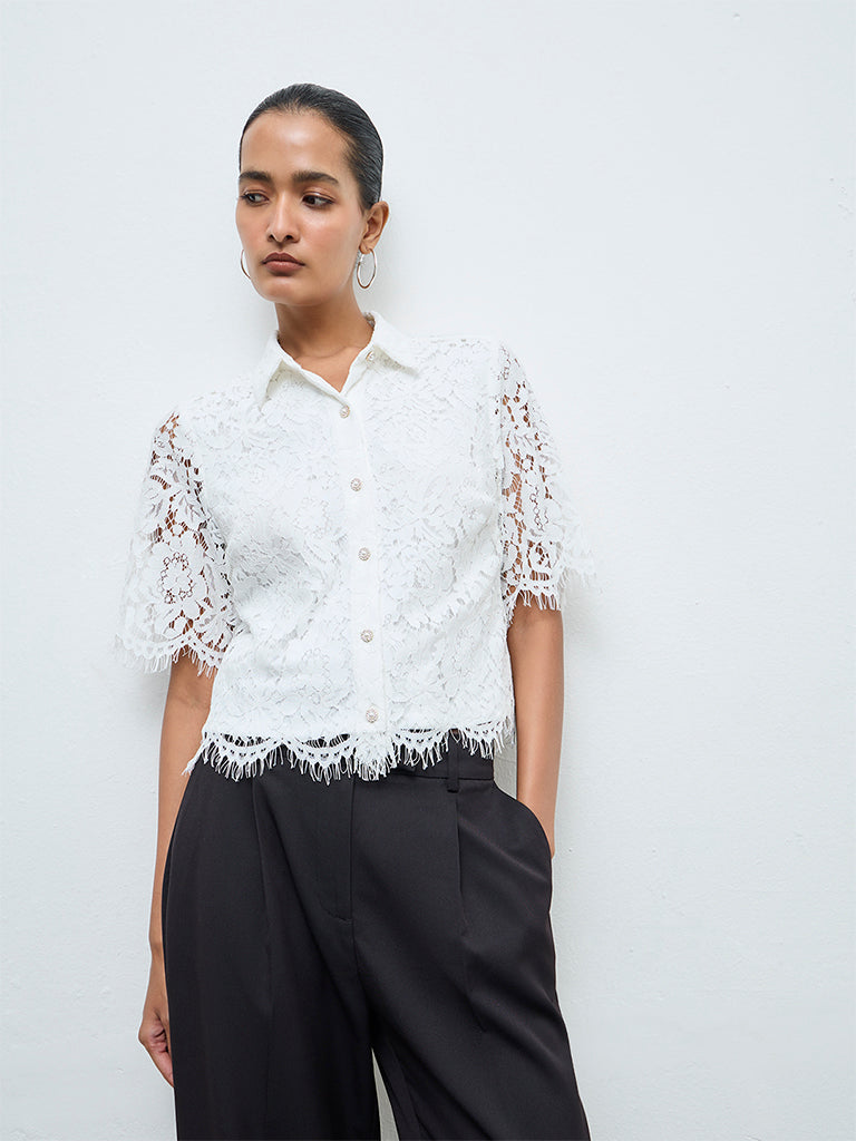Wardrobe White Floral Lace Shirt