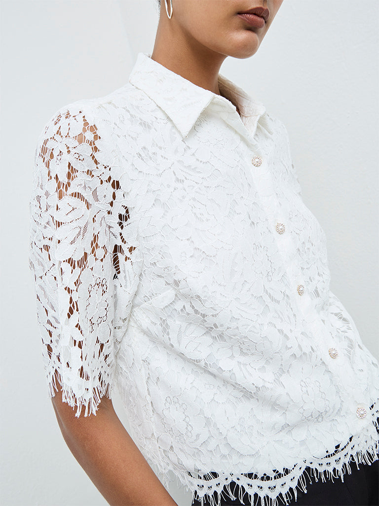 Wardrobe White Floral Lace Shirt