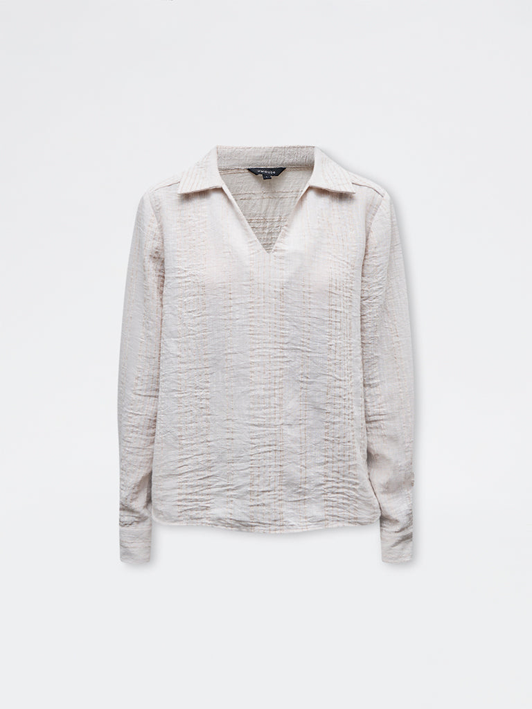 Wardrobe Beige Self-Striped Blouse