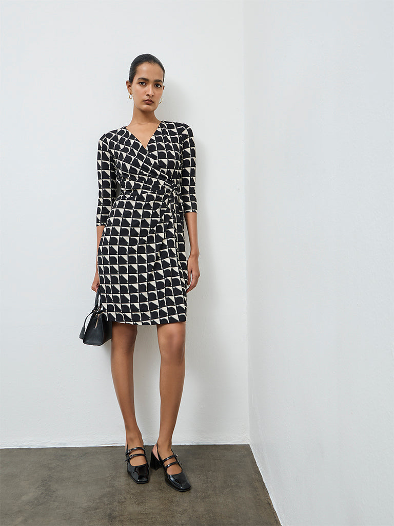 Wardrobe Black Printed A-Line Dress