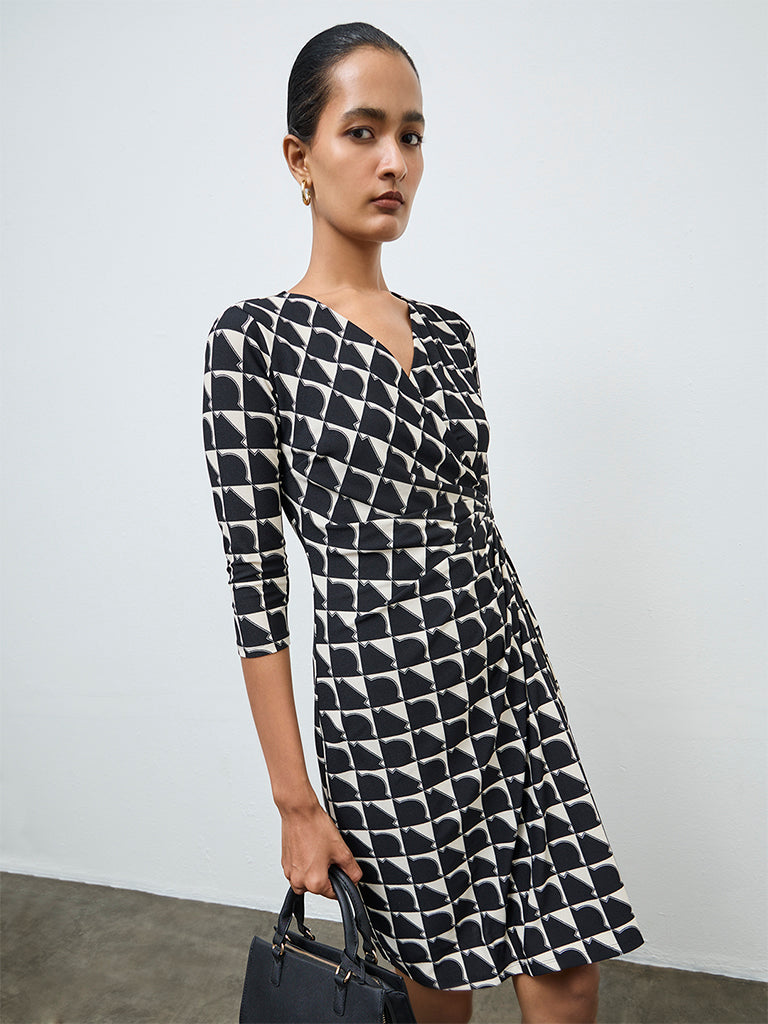 Wardrobe Black Printed A-Line Dress