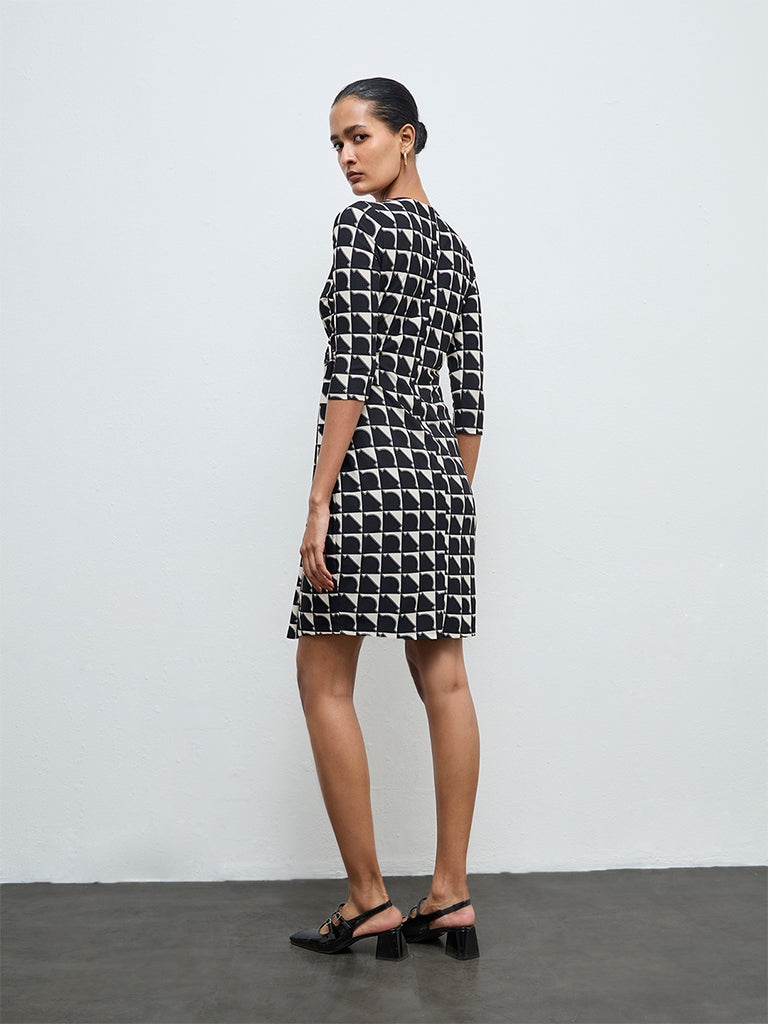 Wardrobe Black Printed A-Line Dress