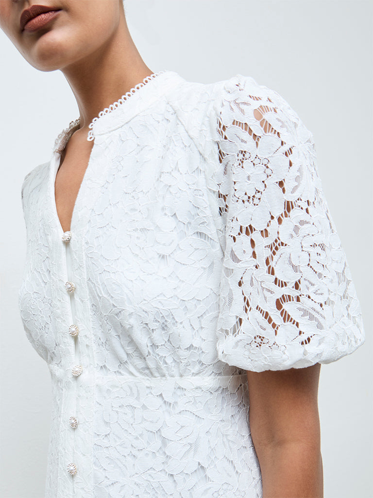 Wardrobe White Floral Lace A-Line Dress