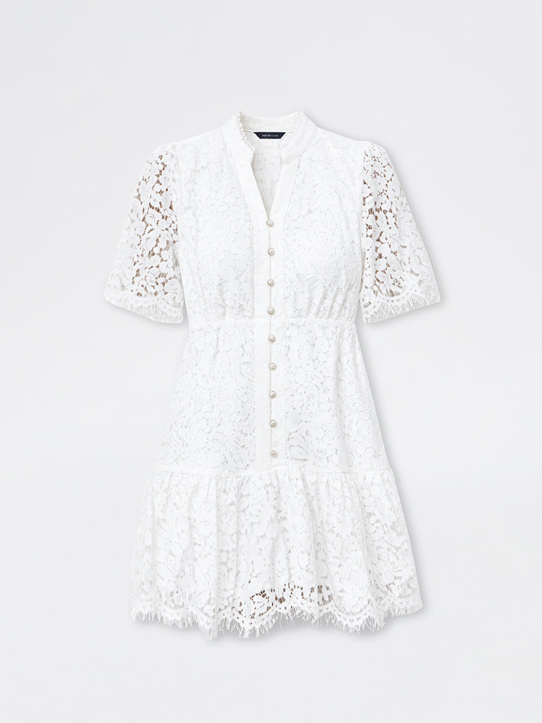 Wardrobe White Floral Lace A-Line Dress