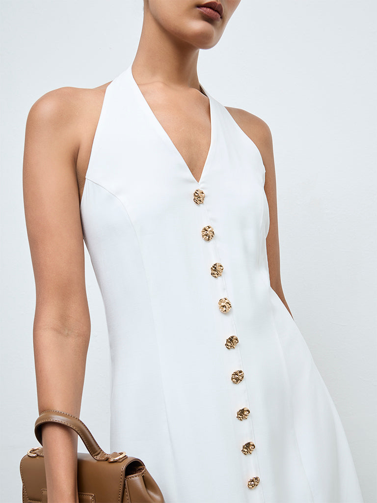 chinese dress ladies Buy LOV Off-White Cotton-Blend A-Line Dress with Belt from Westside main image 0