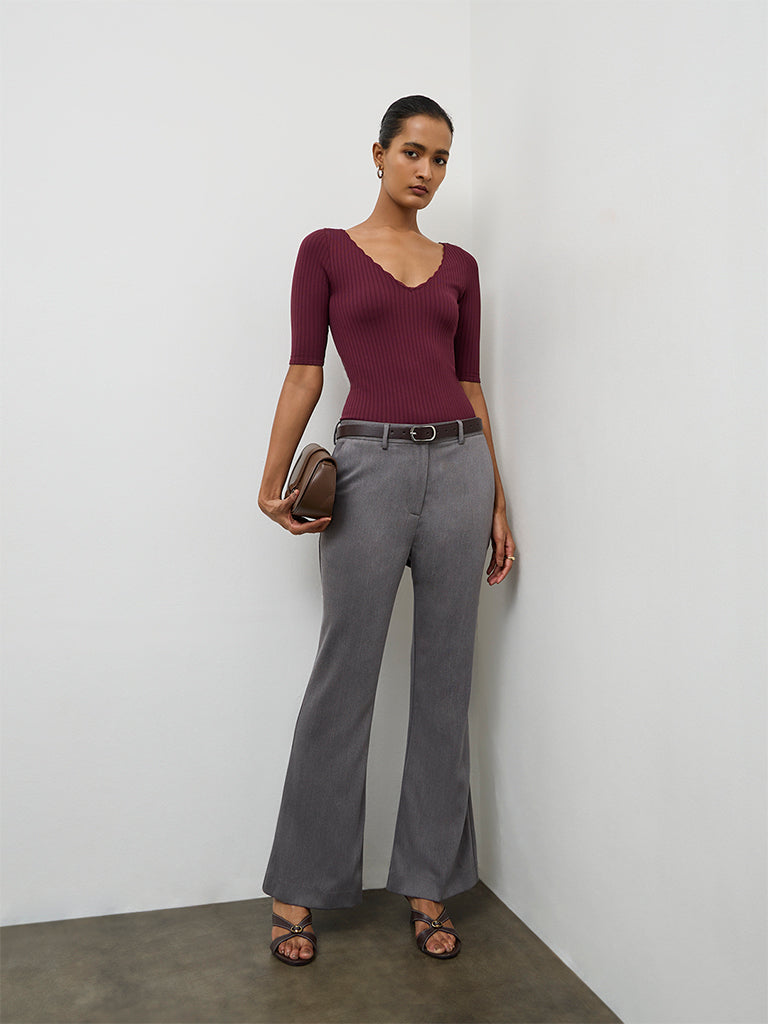 Wardrobe Burgundy Ribbed Top