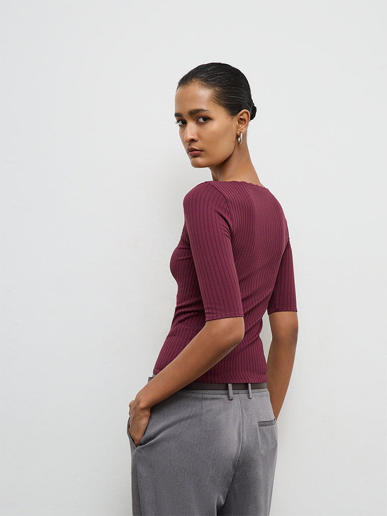 Wardrobe Burgundy Ribbed Top