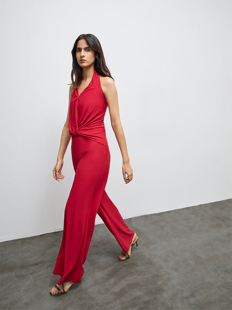 Wardrobe Red Halter-Neck Jumpsuit