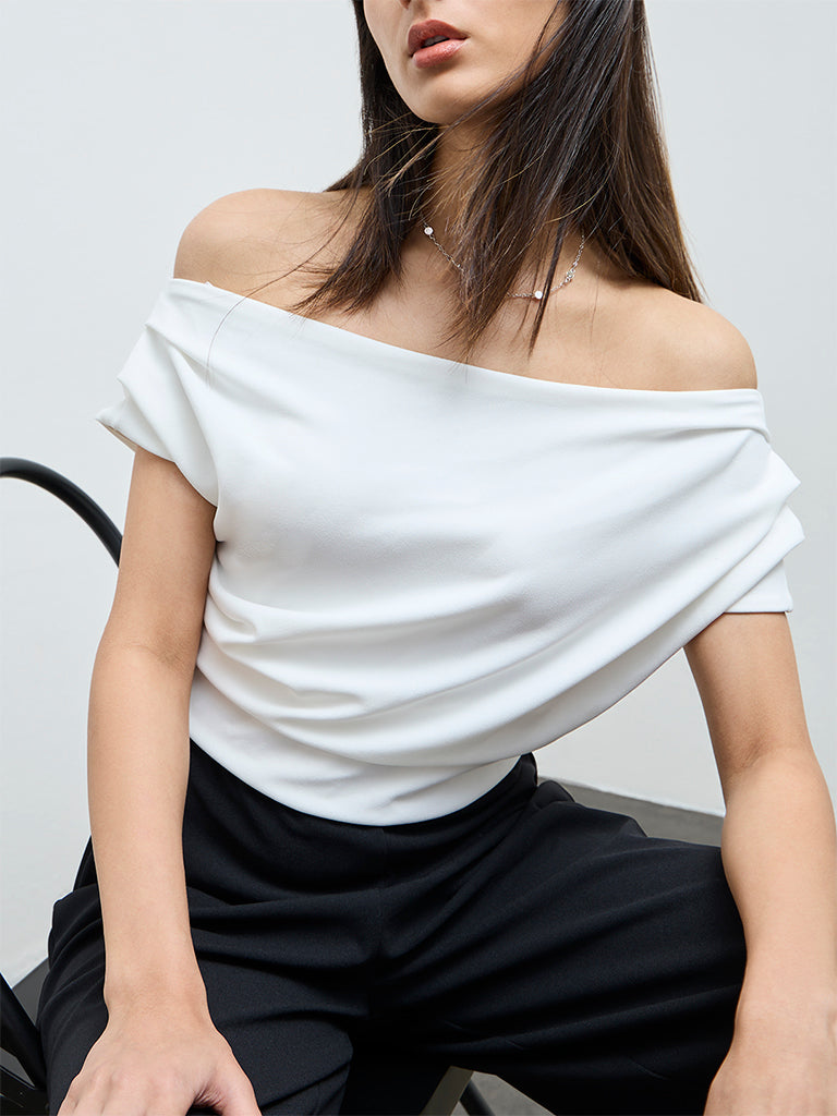 Wardrobe White Off-Shoulder Jumpsuit