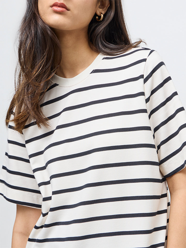 Wardrobe White Striped Cotton-Blend T-Shirt