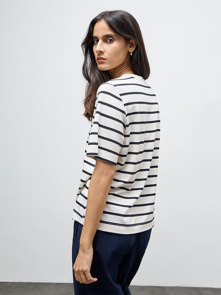 Wardrobe White Striped Cotton-Blend T-Shirt