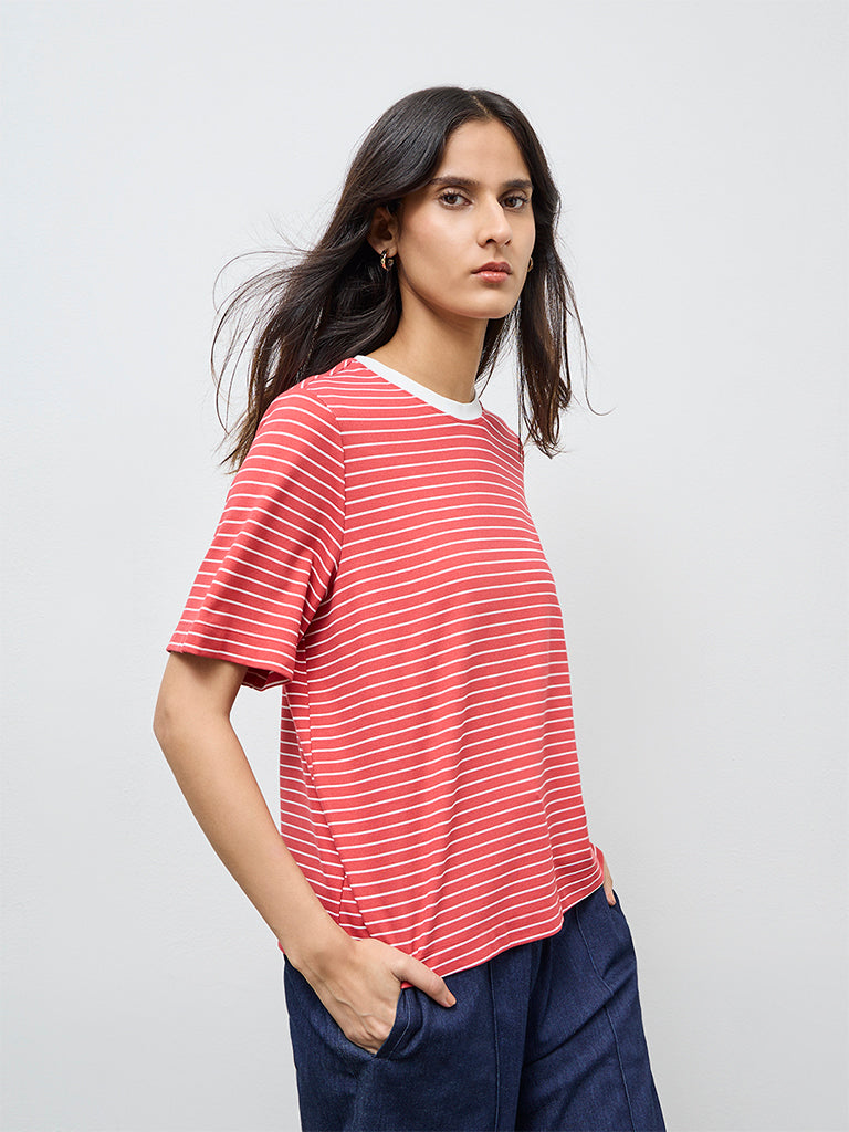 Wardrobe Red Striped Cotton-Blend T-Shirt