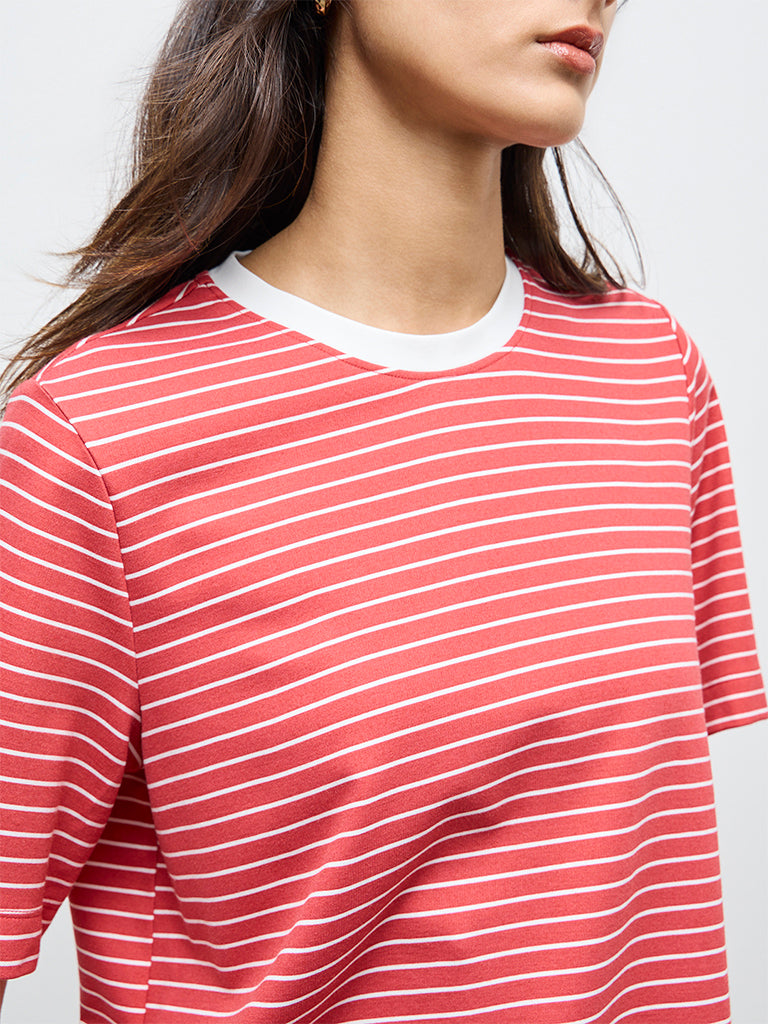 Wardrobe Red Striped Cotton-Blend T-Shirt