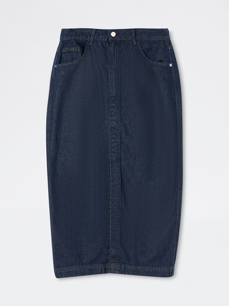 Wardrobe Indigo Solid High-Rise Denim A-Line Skirt