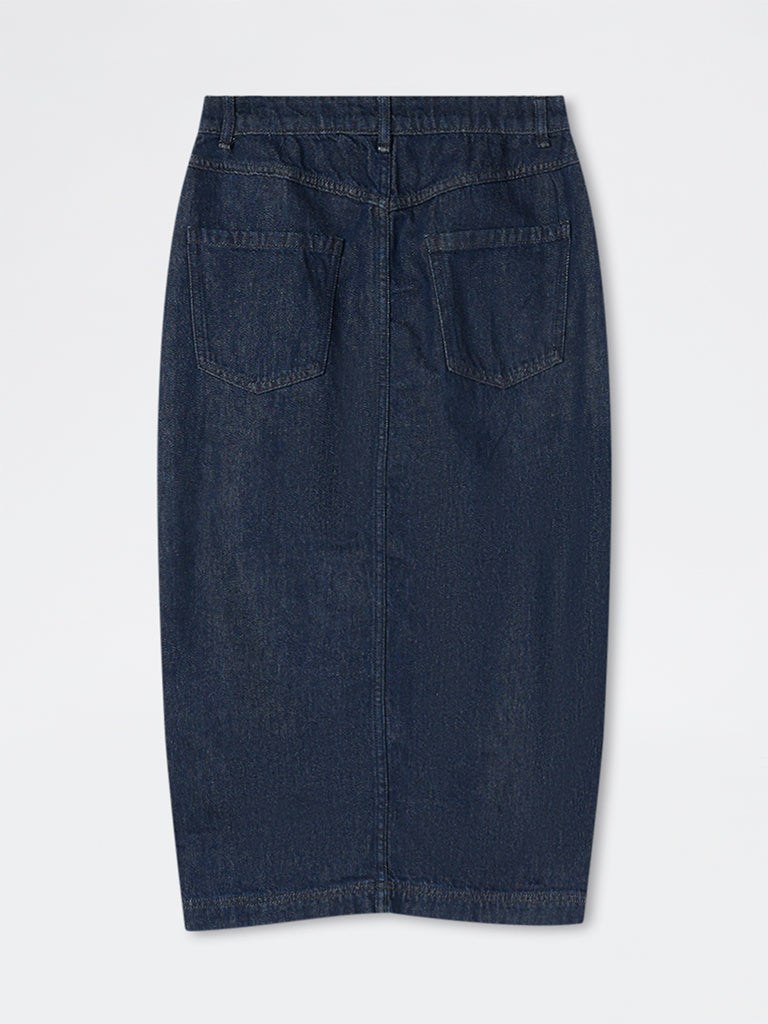 Wardrobe Indigo Solid High-Rise Denim A-Line Skirt