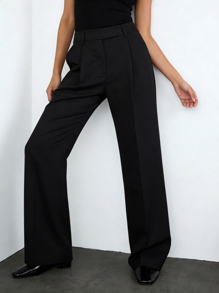 Wardrobe Black Solid High-Rise Trousers