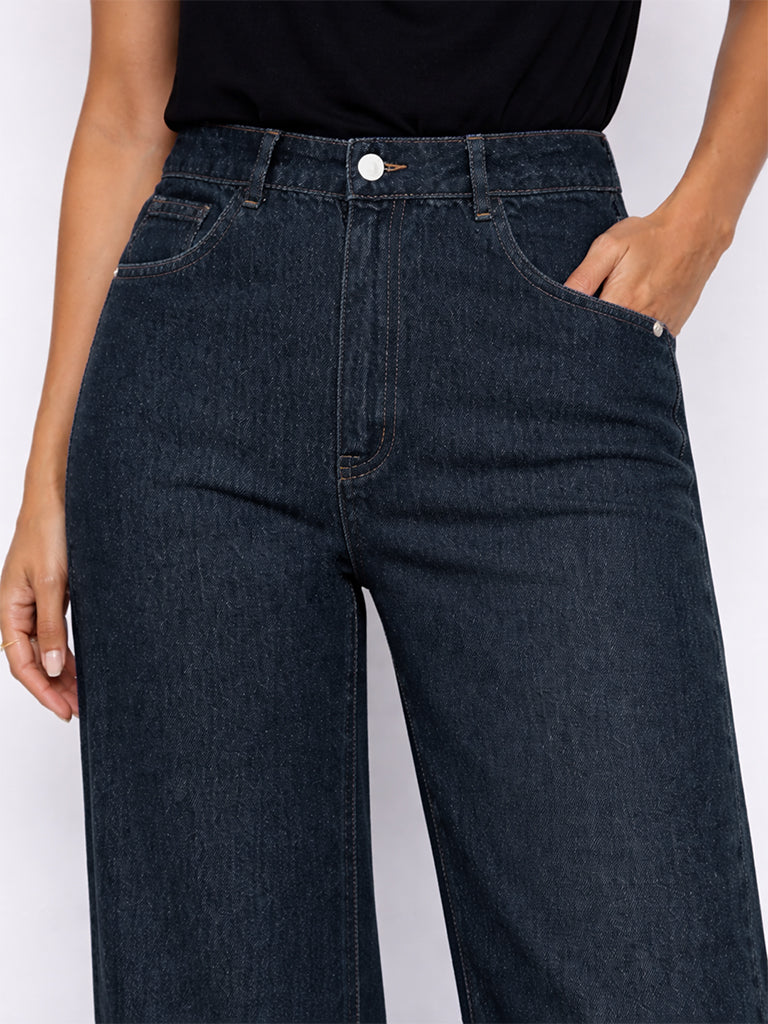 Buy Wardrobe Indigo High-Rise Denim Trousers from Westside