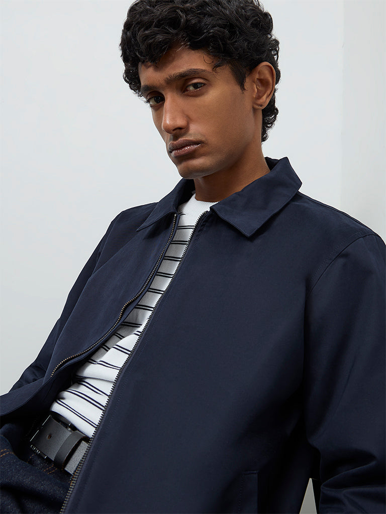 Ascot Navy Solid Relaxed-Fit Jacket