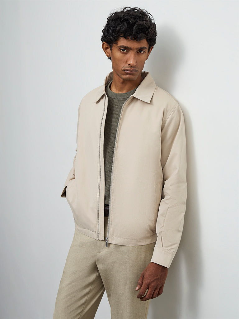 Ascot Beige Solid Relaxed-Fit Jacket