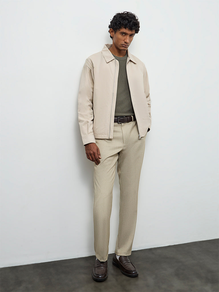 Ascot Beige Solid Relaxed-Fit Jacket