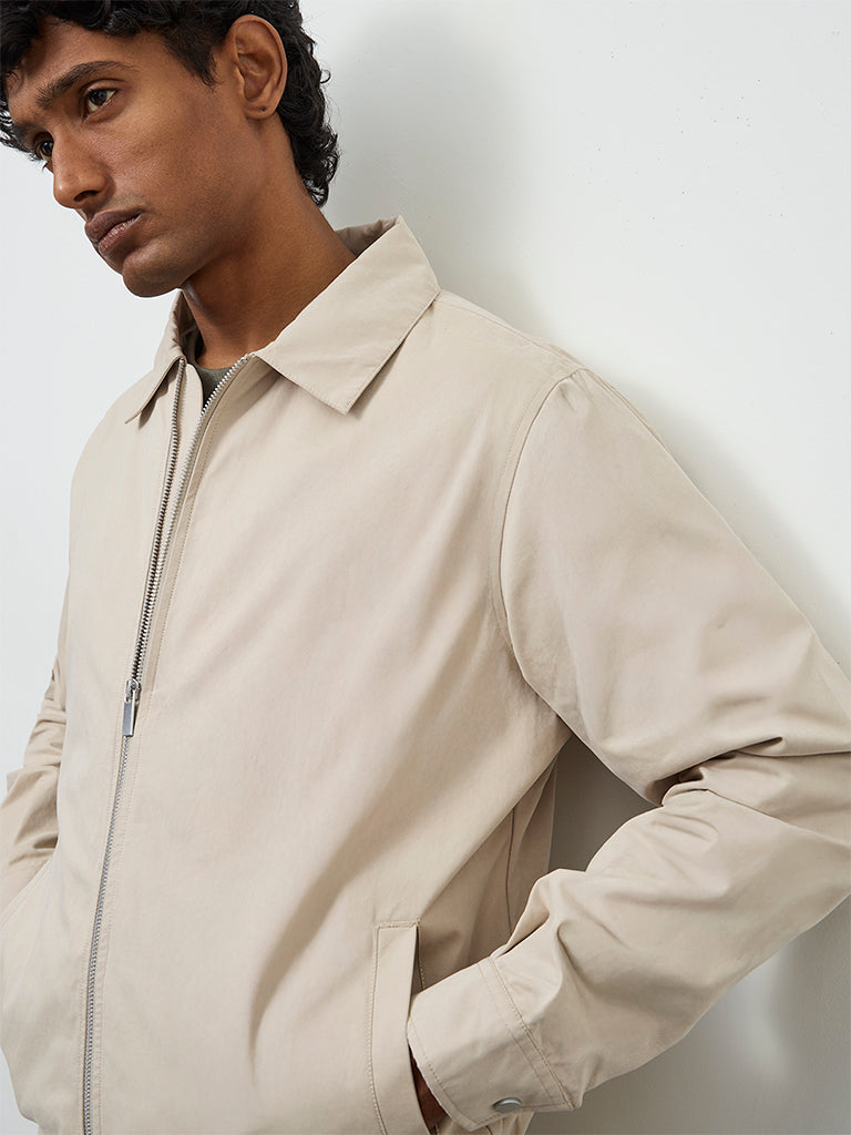 Ascot Beige Solid Relaxed-Fit Jacket