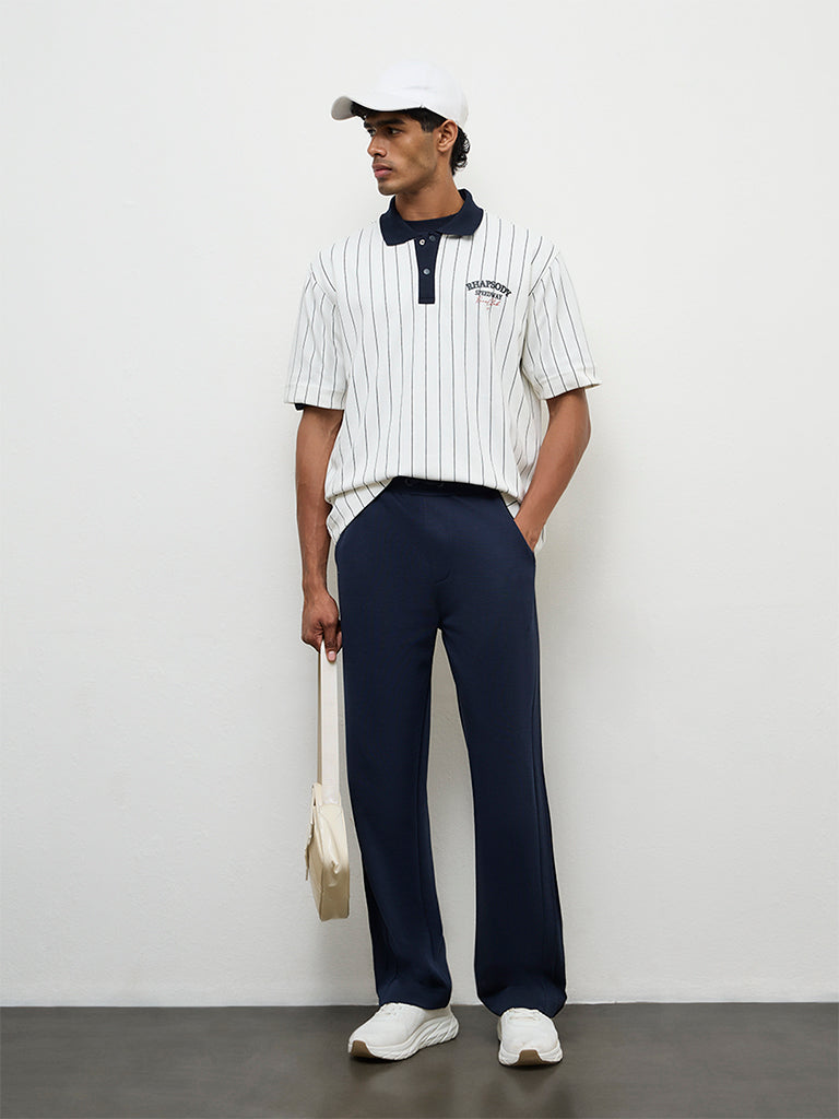 Nuoflexx Off-White Striped Relaxed Fit Polo Cotton-Blend T-Shirt