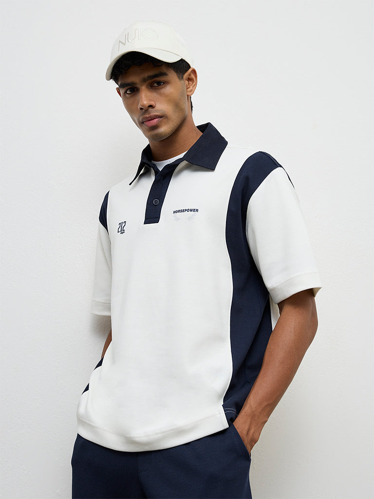 Nuoflexx Off-White Relaxed-Fit Cotton-Blend Polo T-Shirt
