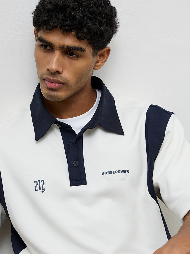 Nuoflexx Off-White Relaxed-Fit Cotton-Blend Polo T-Shirt