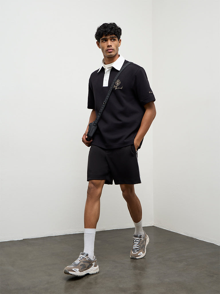 Nuoflexx Black Text-Detail Relaxed Fit Cotton-Blend T-Shirt