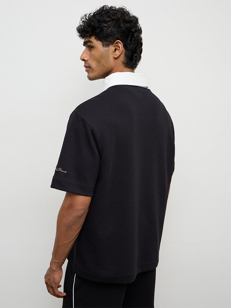 Nuoflexx Black Text-Detail Relaxed Fit Cotton-Blend T-Shirt