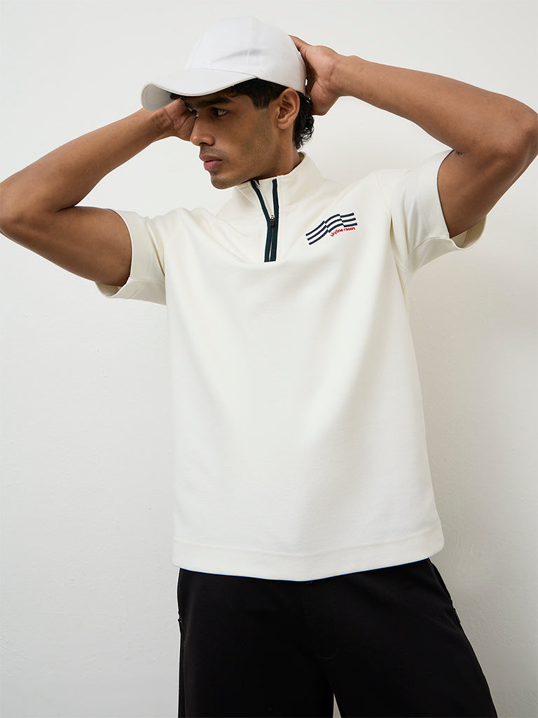 Nuoflexx Off-White Graphic-Detail Relaxed Fit Cotton-Blend T-Shirt