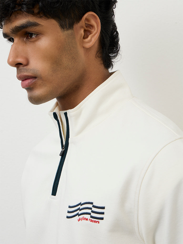 Nuoflexx Off-White Graphic-Detail Relaxed Fit Cotton-Blend T-Shirt