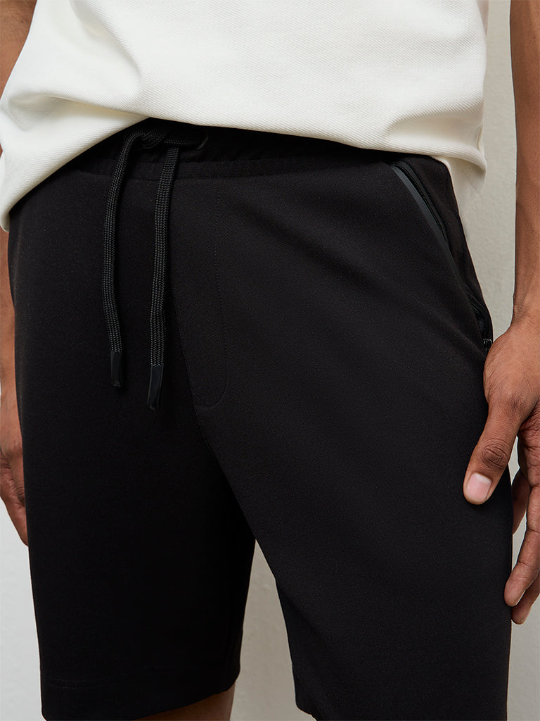 Nuoflexx Black Relaxed Fit Mid-Rise Shorts