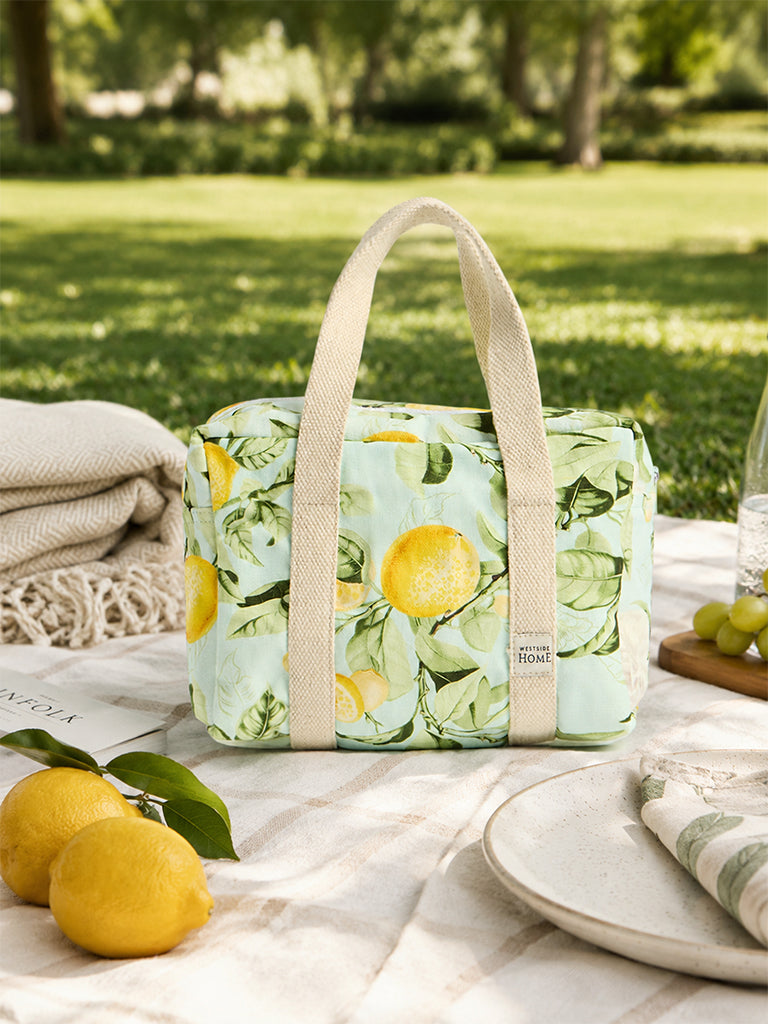 Westside Home Aqua Lemon Printed Lunch Bag