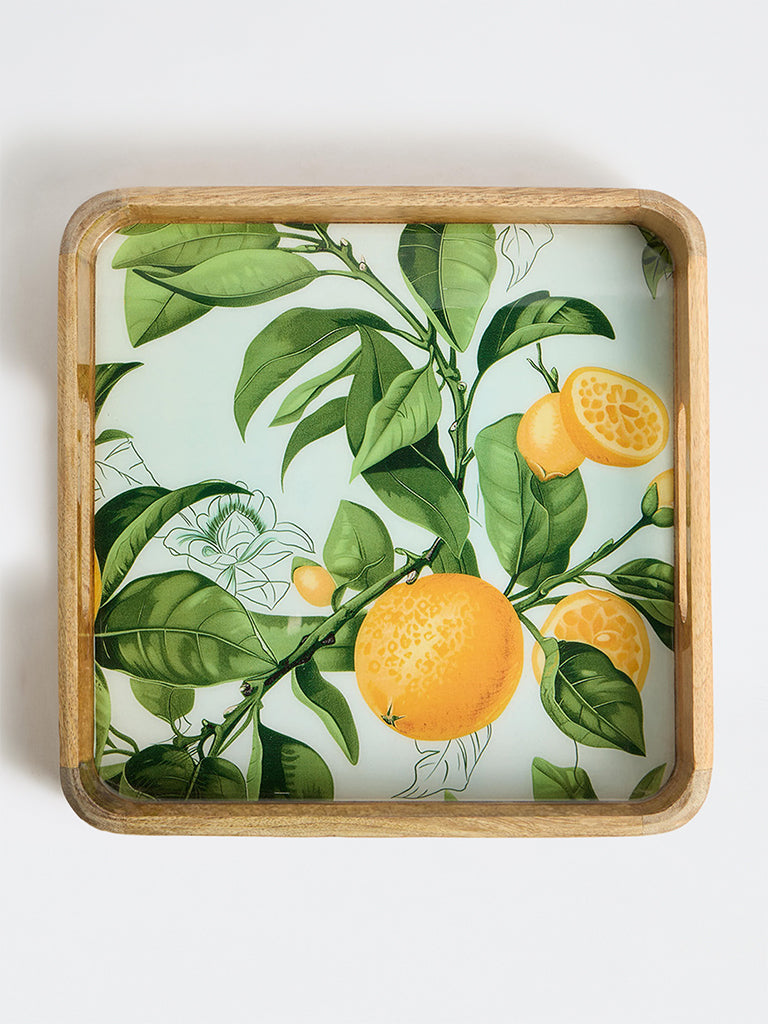 Westside Home Aqua Lemon Printed Wooden Tray