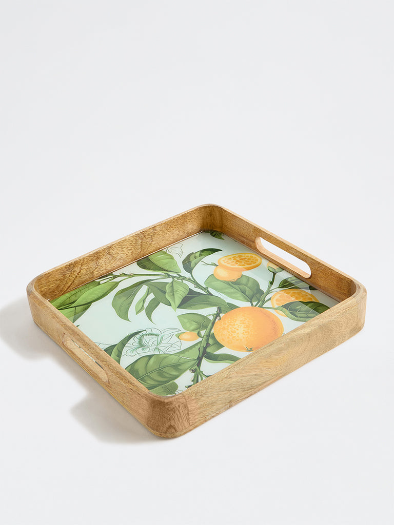 Westside Home Aqua Lemon Printed Wooden Tray
