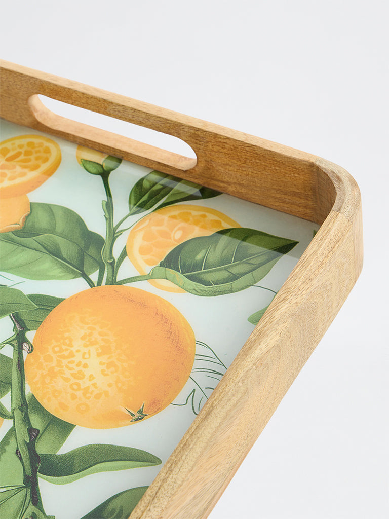 Westside Home Aqua Lemon Printed Wooden Tray