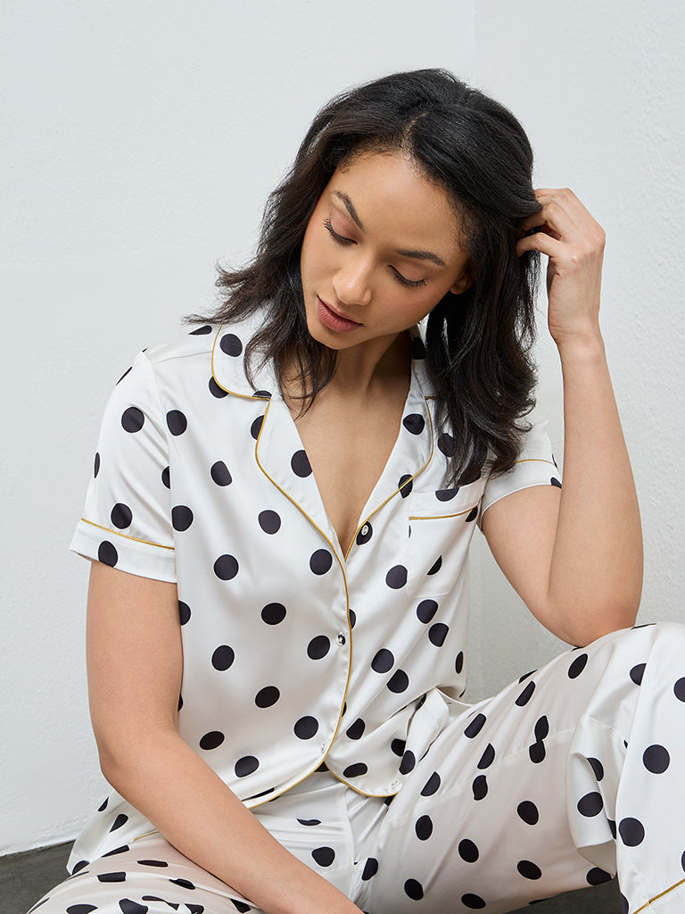 Wunderlove White Polka-Dots Shirt and Pyjamas Set