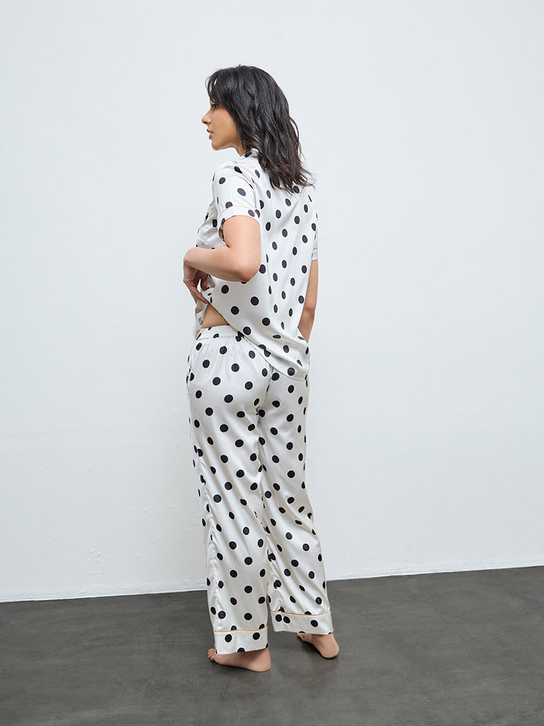 Wunderlove White Polka-Dots Shirt and Pyjamas Set