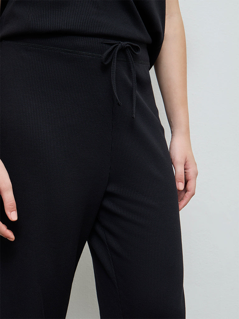 Wunderlove Black Waffle-Textured High-Rise Pants