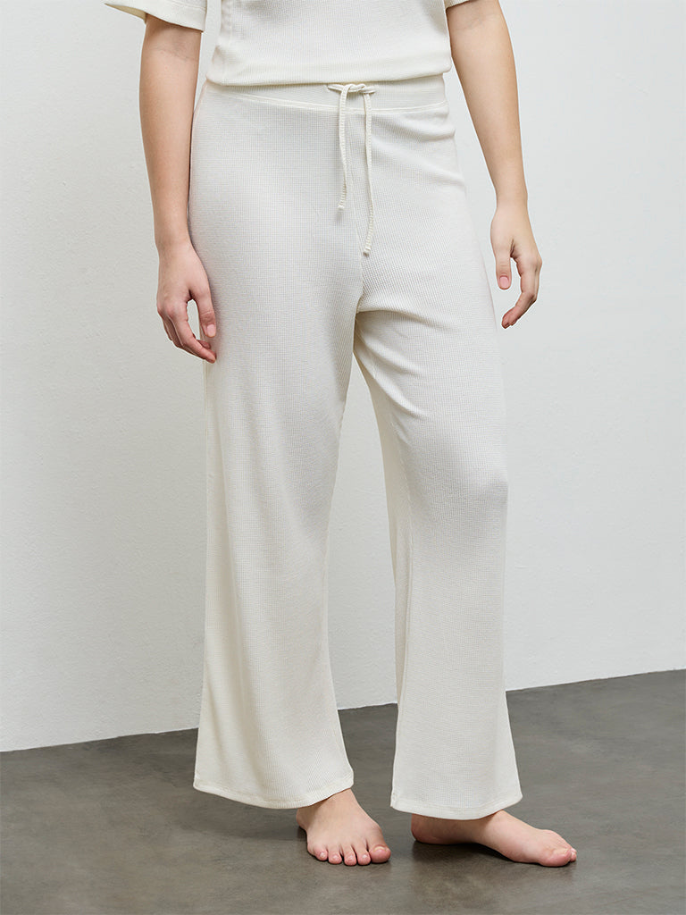 Wunderlove Ivory Waffle-Textured High-Rise Pants