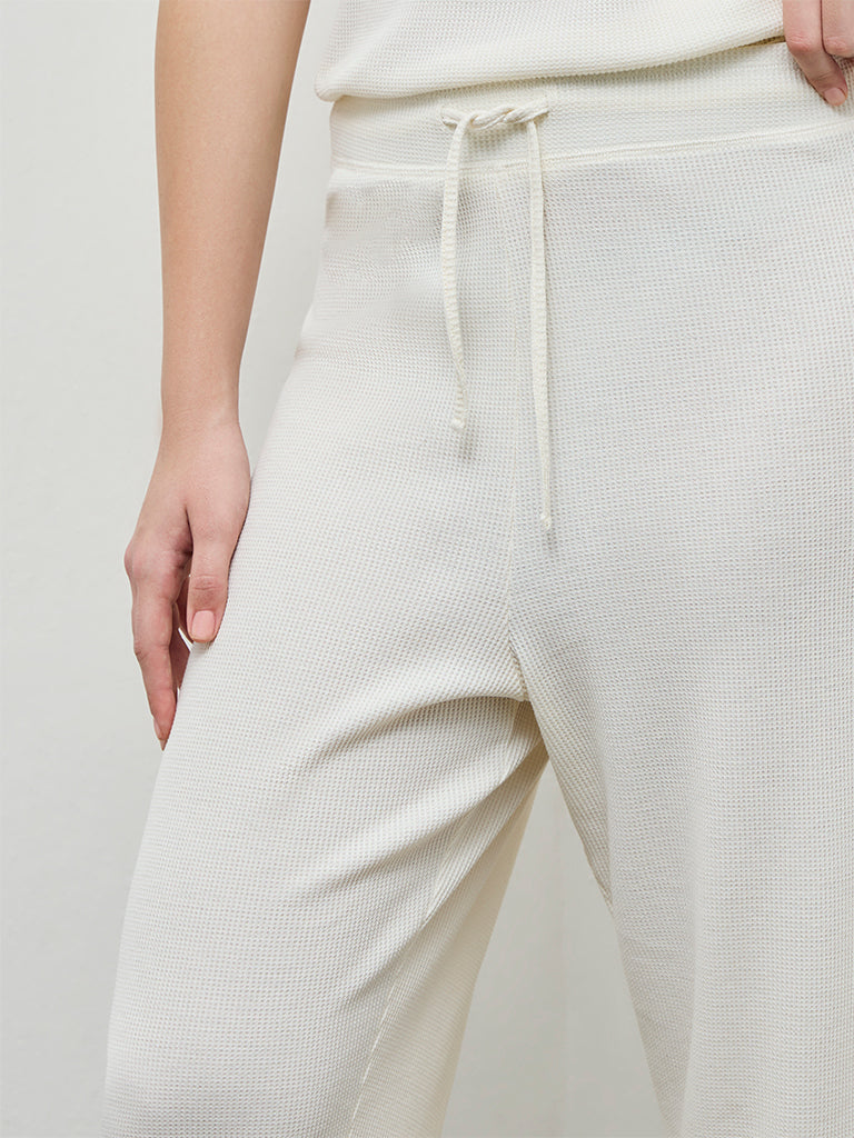Wunderlove Ivory Waffle-Textured High-Rise Pants