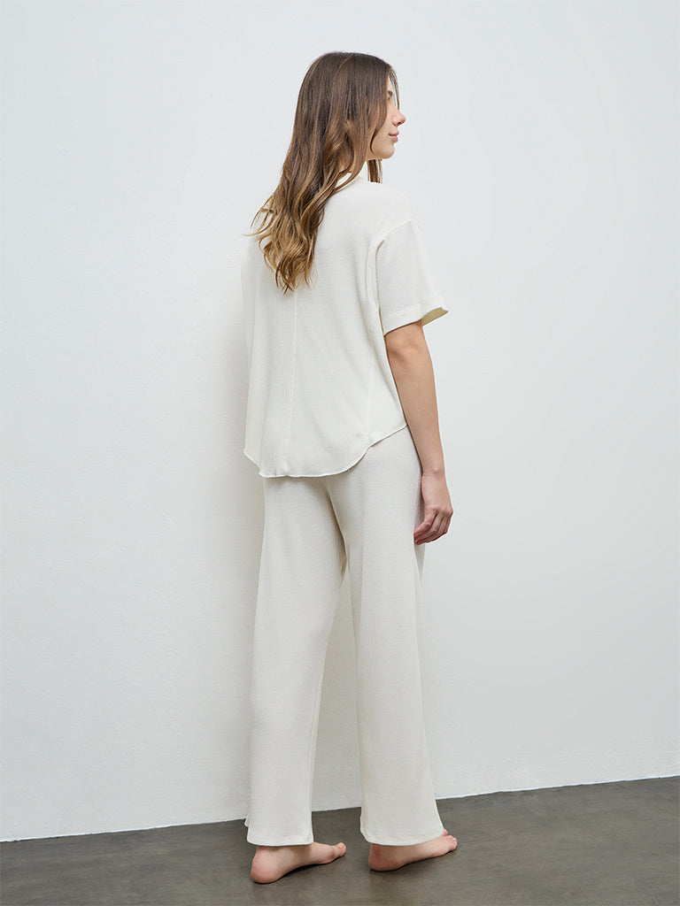 Wunderlove Ivory Waffle-Textured High-Rise Pants