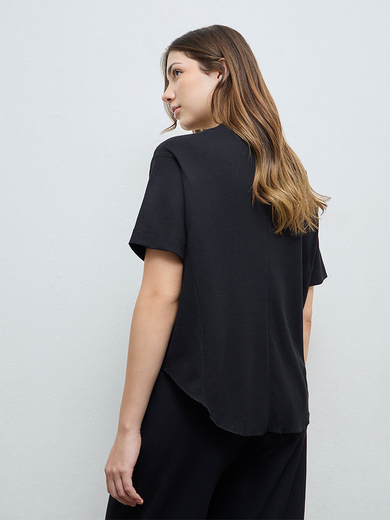Wunderlove Black Waffle-Textured Top